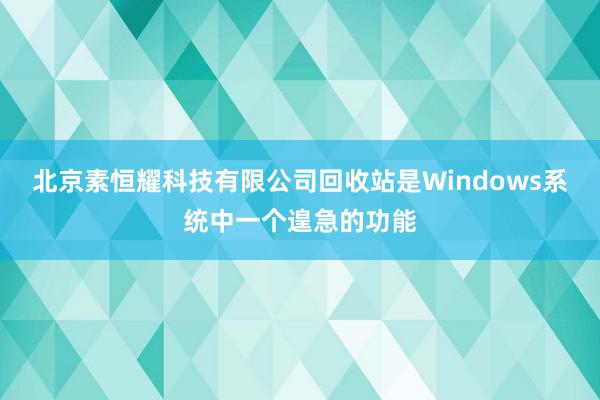 北京素恒耀科技有限公司回收站是Windows系统中一个遑急的功能